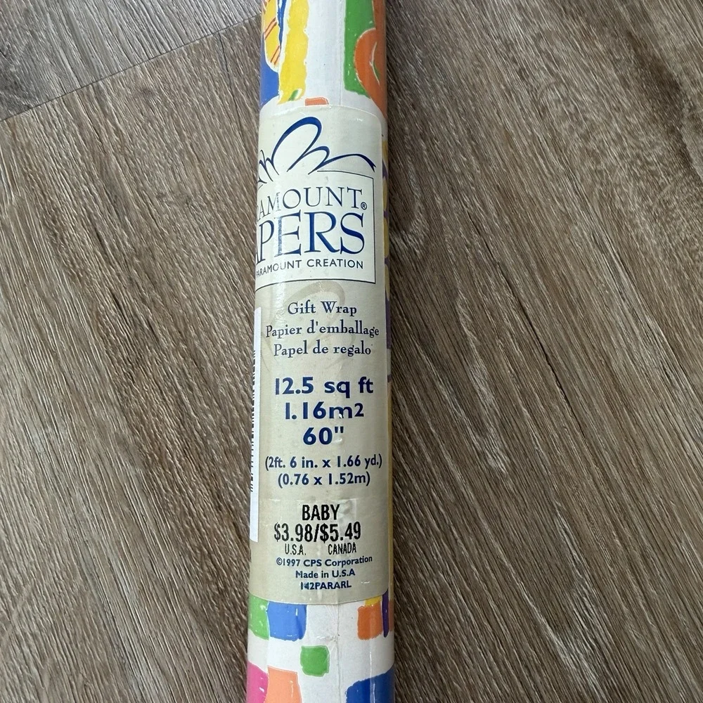 1997 Vtg Bright Animal Baby Kids Gift Wrap Roll Paramount Papers New Sealed